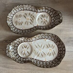 Temptations by‎ Tara Snack Plates Old World Brown Beige Floral Ceramic Set of 2